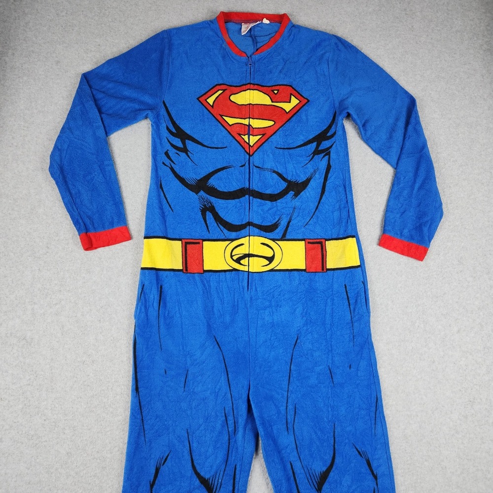 Superman Costume Union Suit Mens Small Blue Fleece One Piece Classic Front Zip